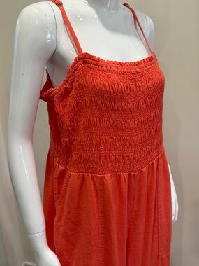 Smocked Strap orange jumpsuit with elastic bust
